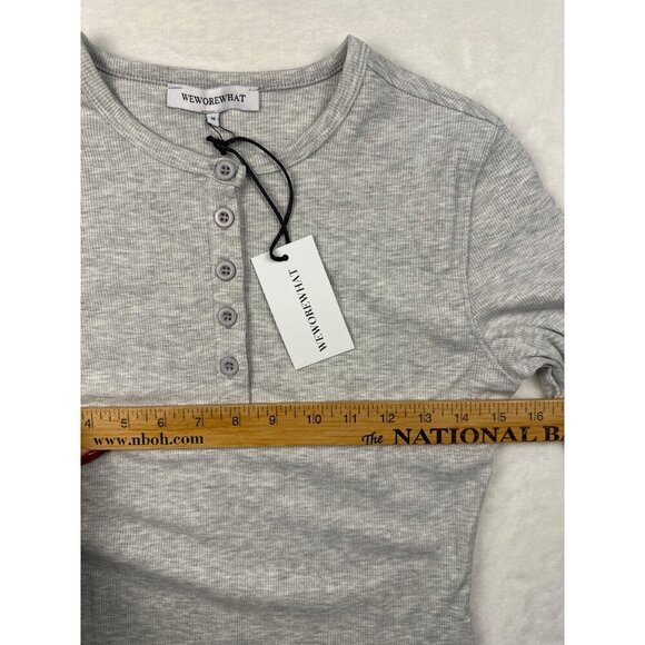 WeWoreWhat Womens Henley Bodysuit Gray Sz M Ribbed Long-Sleeve Comfy Stretch NWT - Picture 6 of 11